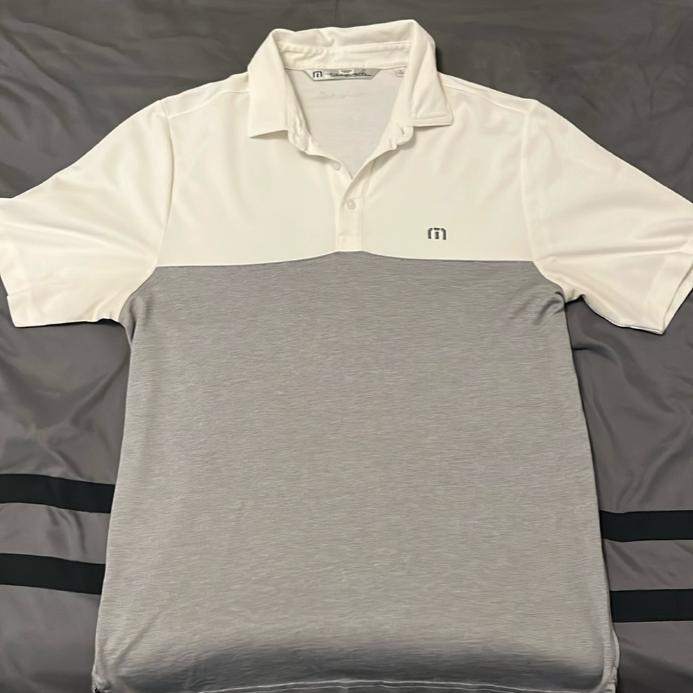 Travis Mathew men’s polo size small 
Color white and gray